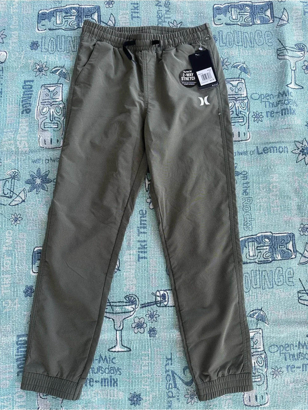 NWT Hurley Kids Olive Green 2-Way Stretch Joggers w/Elastic Waist Size Medium/10